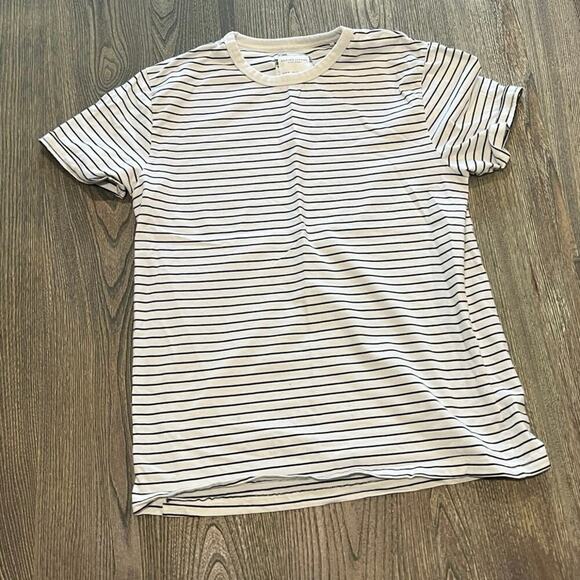 Denim & Flower by Ricky Singh T-Shirt Short Sleeve Striped White Black Size M - Picture 1 of 3